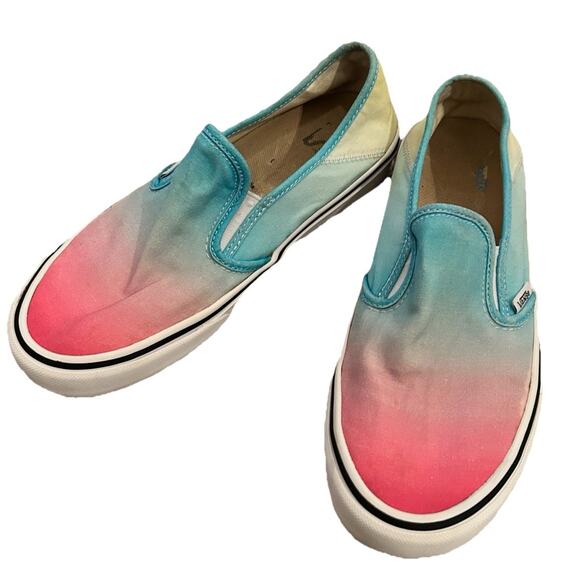 Vans Asher Women’s 7M/8.5W Pink Blu Yellow Ombre Low Slip On Skate Sneaker Shoes - Picture 2 of 9